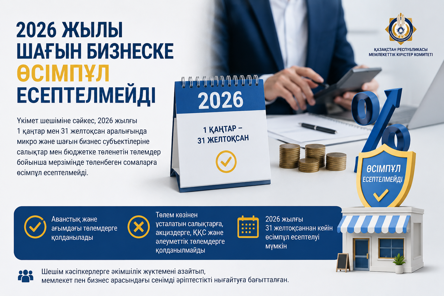Биыл шағын бизнеске өсімпұл есептелмейді